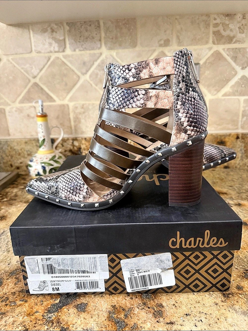 Charles by Charles David Diesel Bootie Studded Python-Print Heels NIB - Picture 3 of 8
